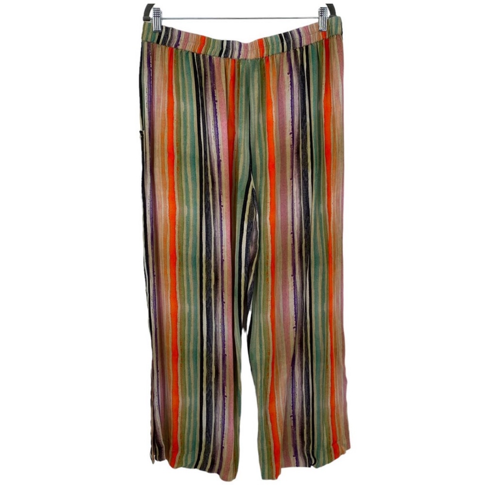 Bl^nk London Pull On Viscose Colorful Striped Pant Flowy Wide Leg Bohemian